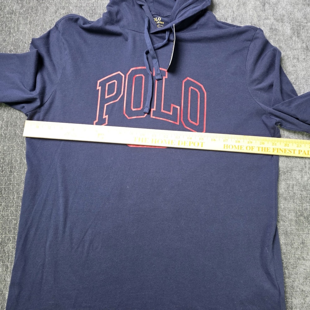 NWT Polo Ralph Lauren Hooded T Shirt Mens Medium Navy Blue Red Spellout Hoodie M - Picture 2 of 10